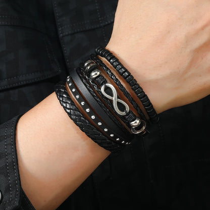 4Pcs/ Set Braided Wrap Leather Bracelets