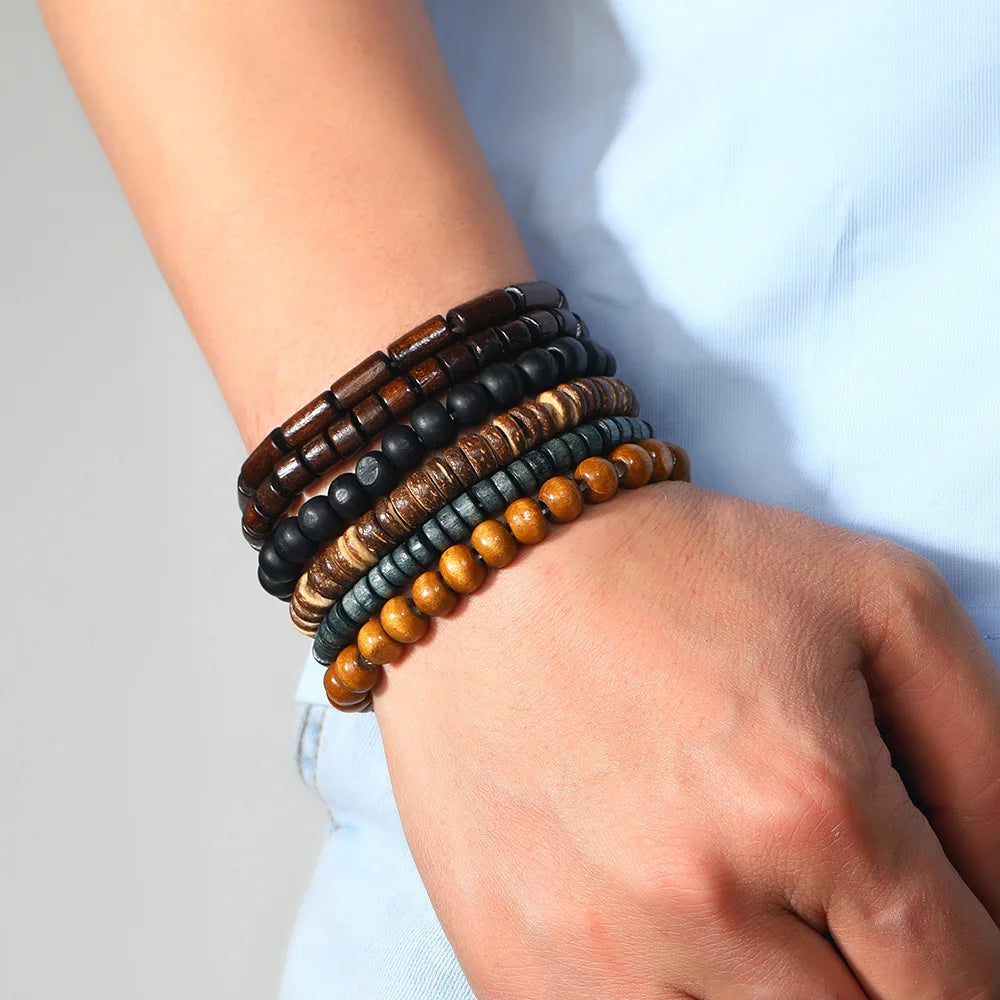 4Pcs/ Set Braided Wrap Leather Bracelets