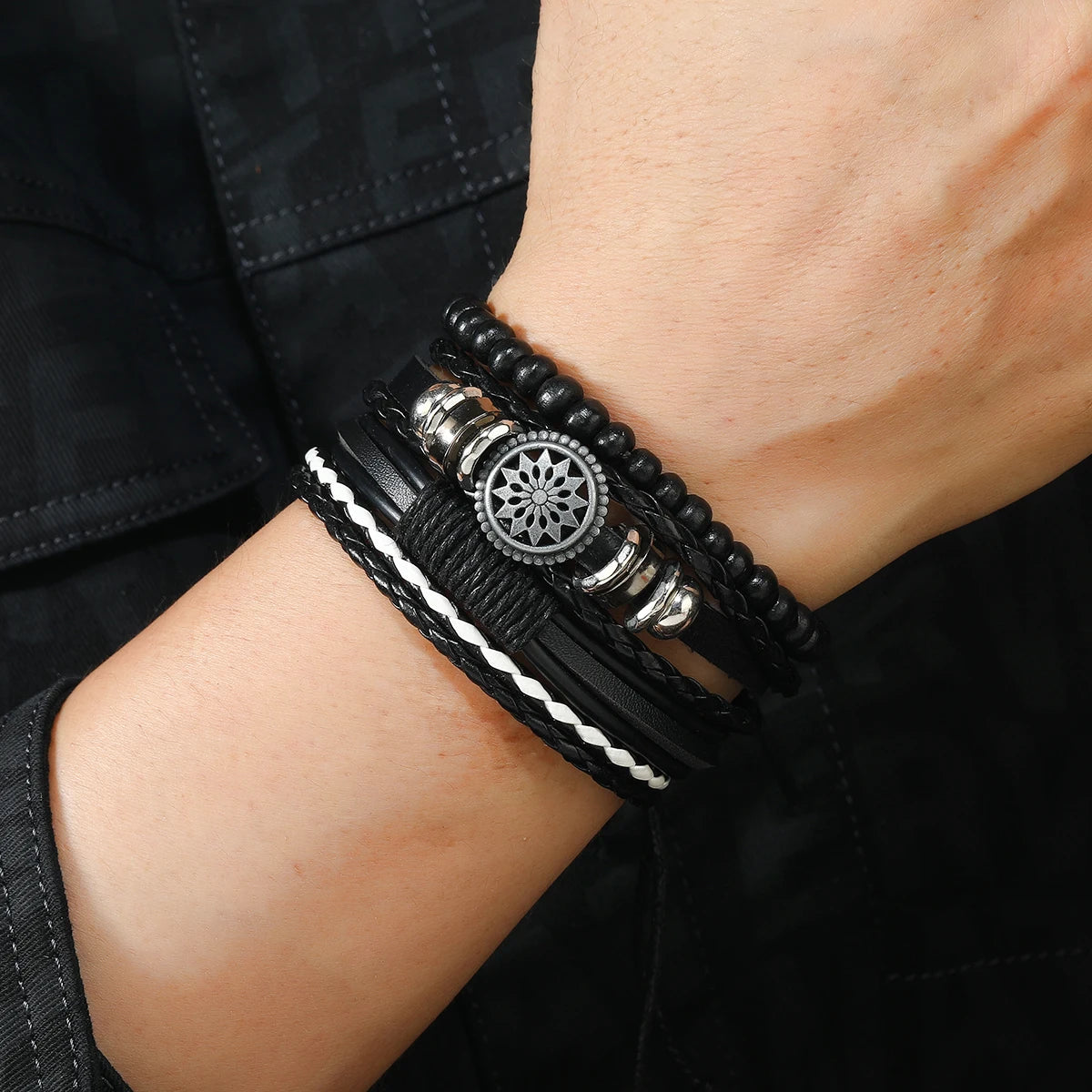 4Pcs/ Set Braided Wrap Leather Bracelets