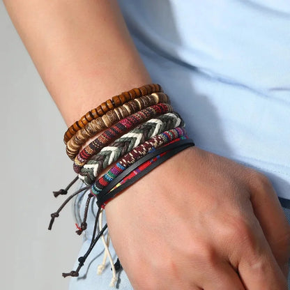 4Pcs/ Set Braided Wrap Leather Bracelets